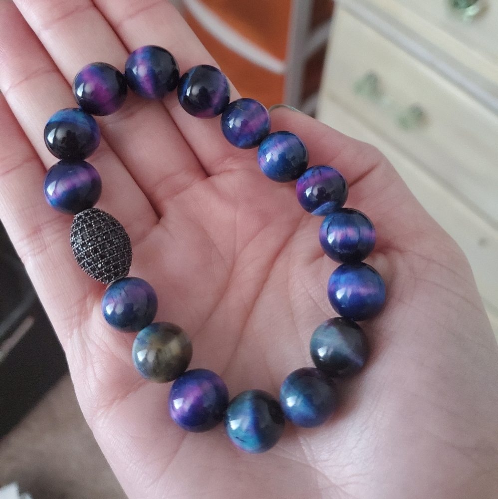 Brand New Galaxy Beaded Bracelet With Black Pave